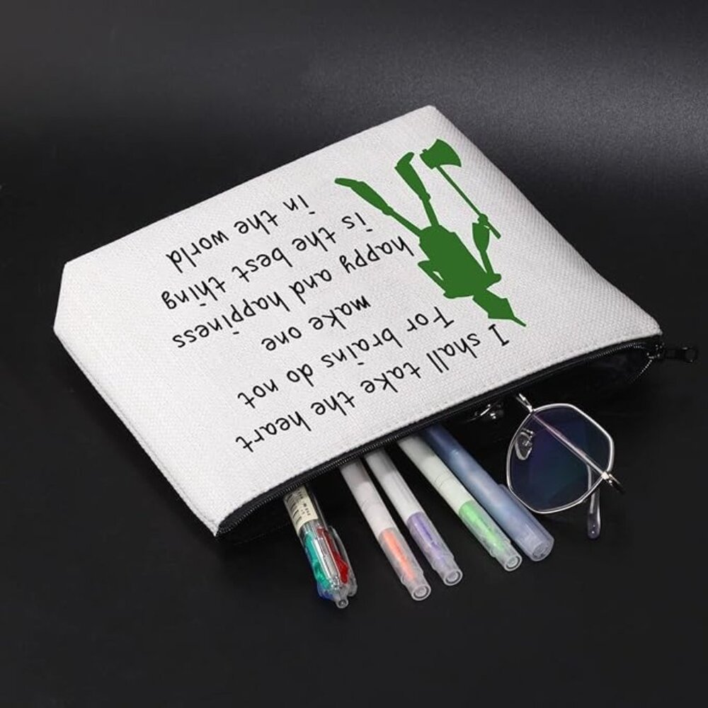 Wizard of Oz Tin Man Quote Canvas Zipper Pouch White & Green - Picture 5 of 7